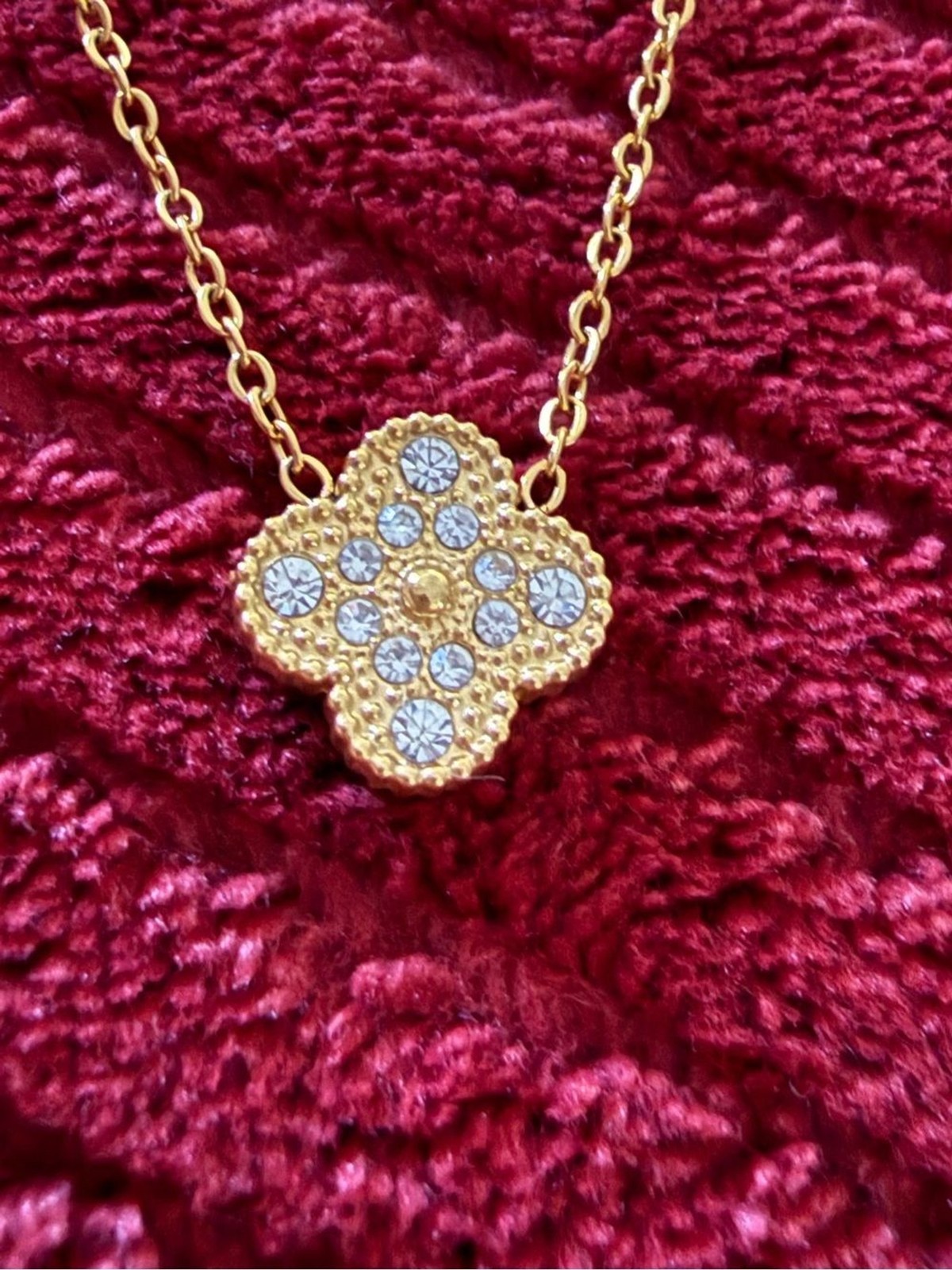 Rose Gold Filled Clover Pendant Necklace with Crystal Accents NEW with Box