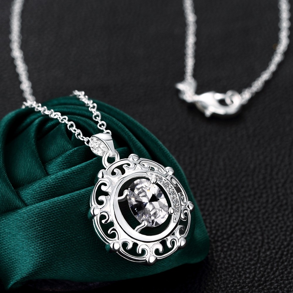 Antique 925 Sterling Silver SF Filigree CZ Pendant Necklace Gift Woman N-A679