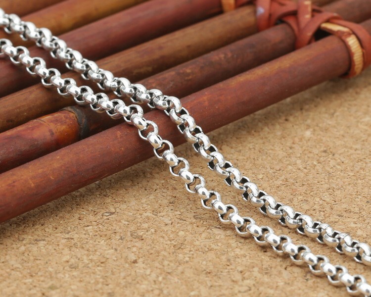 Pure Solid 925 Vintage Sterling Silver Necklace 3mm Rolo Link Chain 18-30inchL