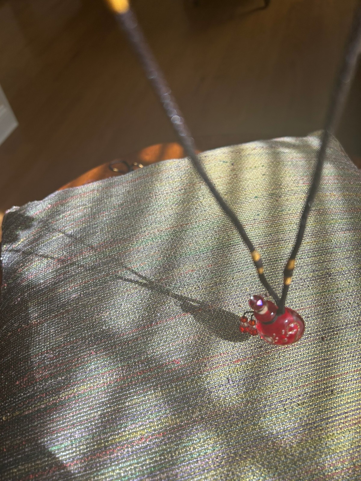 Handmade Perfume Bottle Necklace On a Cord 24 inch Red