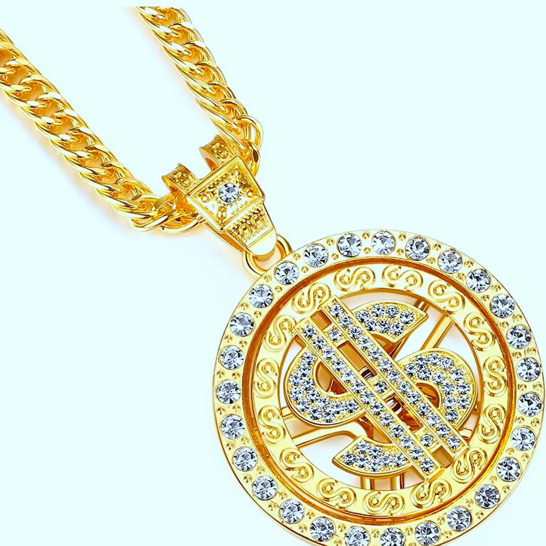 Gold Spinning Dollar Sign Pendant Necklace
