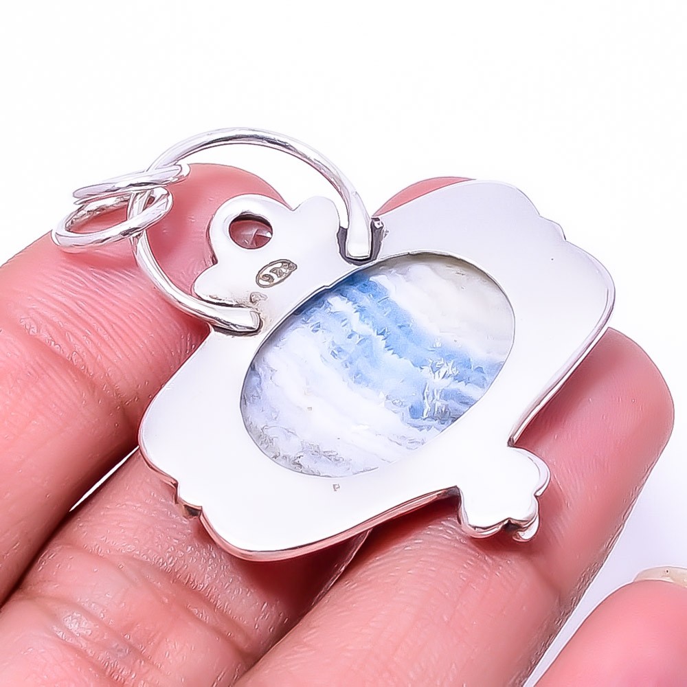 Blue Scheelite – Turkey & Aquamarine 925 Sterling Silver Pendant 1.72″ P12