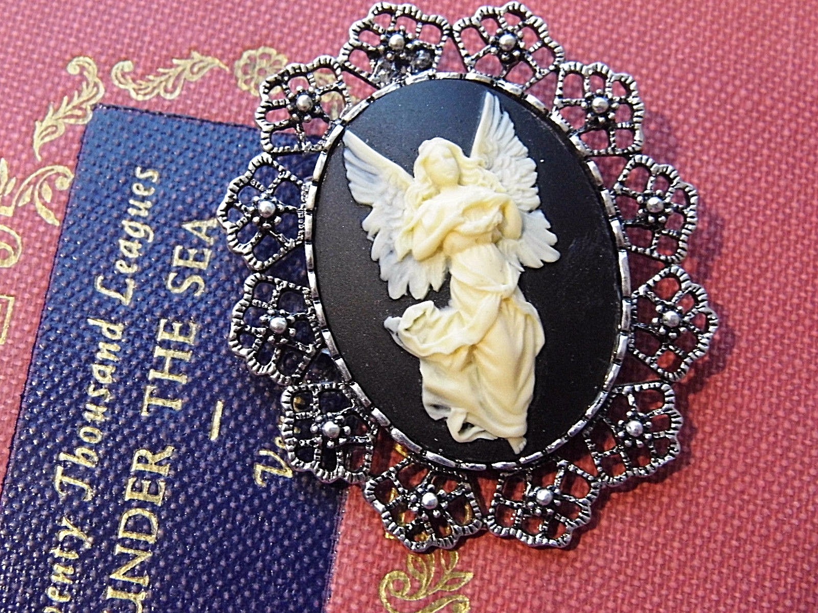 PENDANT BROOCH Cameo NECKLACE ANGEL GUARDIAN Birthday gift Anniversary BIRTHDAY