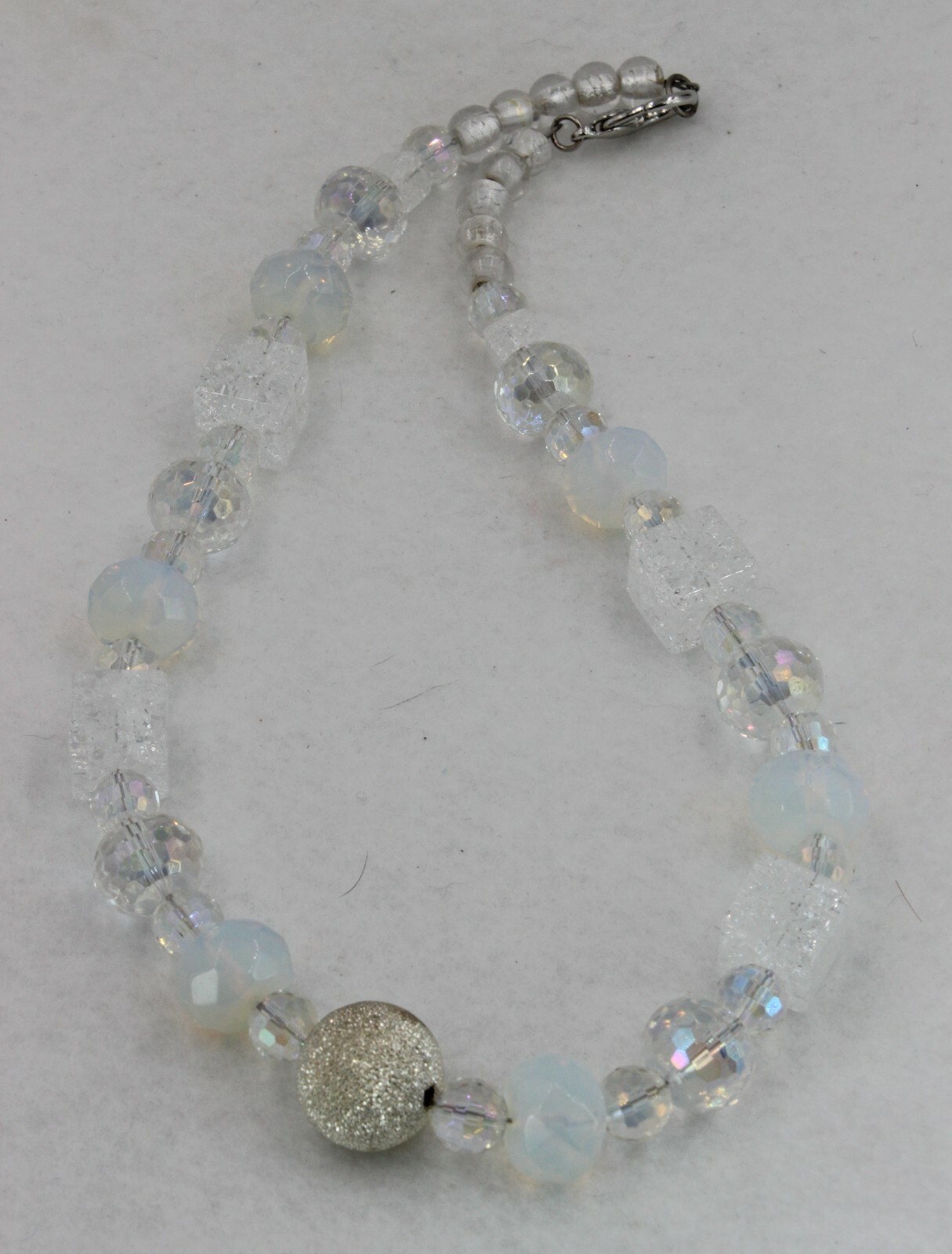 Various Shapes Crystal Clear Silver Iridescent Chunky Bead Necklace Pre-owned