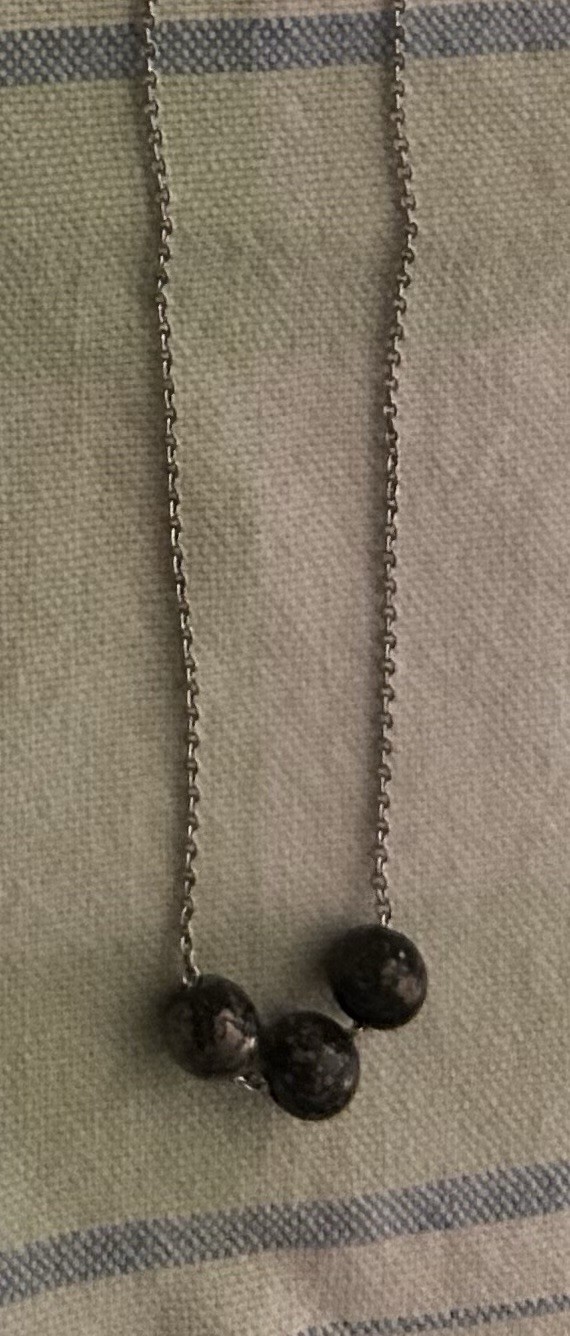 Silver Tone Cable Chain Charm Necklace 3 Black Round Beads Spring Ring Clasp