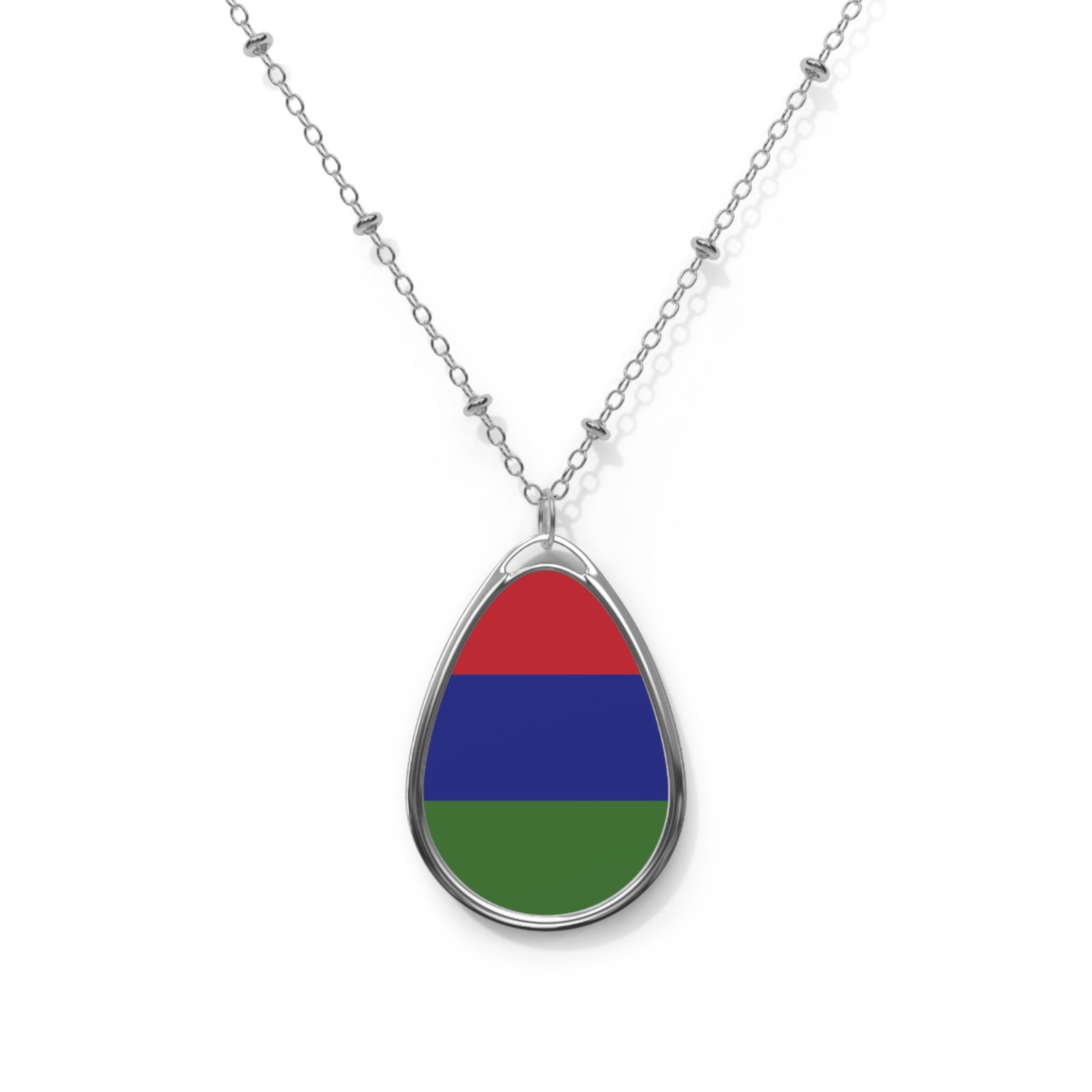Gambia Flag Oval Necklace – Gambian Heritage Pendant – One Size / Silver