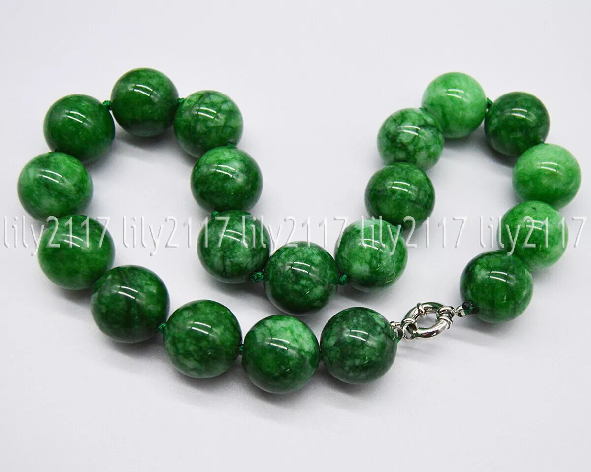 Huge 20mm Natural Green Jade Jadeite Round Beads Gemstone Necklace 16-36” AAA