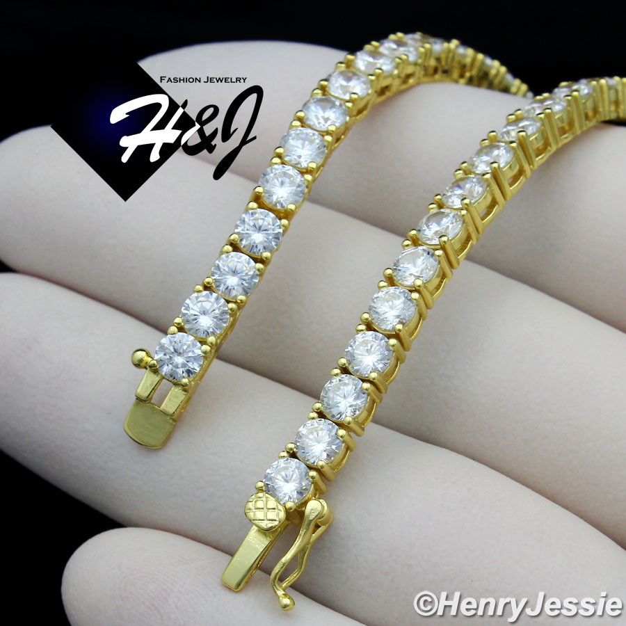 925 STERLING SILVER CUBIC ZIRCONIA 24″30″X4MM GOLD PLATED 1 ROW TENNIS NECKLACE