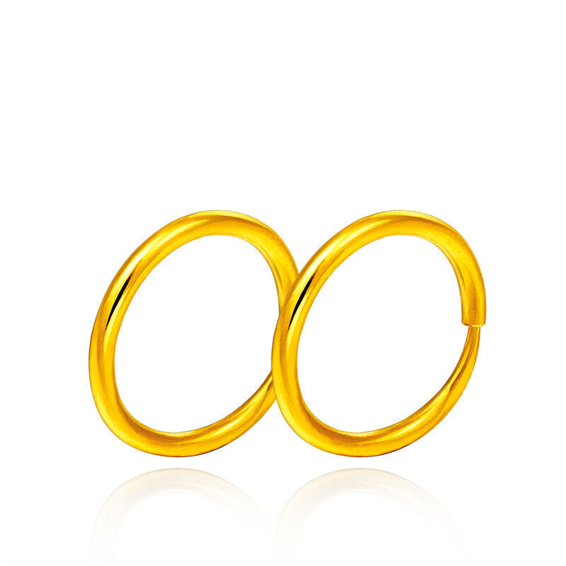 New Authentic 24K Yellow Gold Earrings Women’s Elegant Smooth Hoop Earrings 12mm