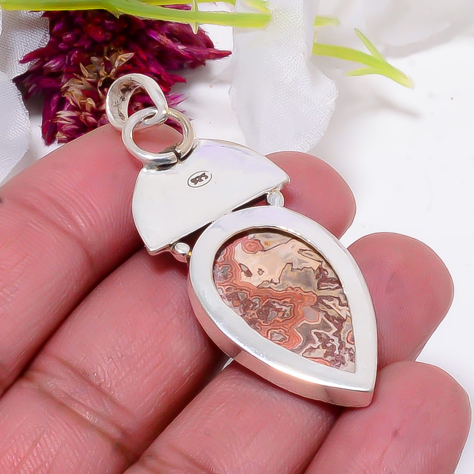 Rosetta Jasper – United State, Rainbow Moonstone 925 Silver Pendant 2.15″ Sku5