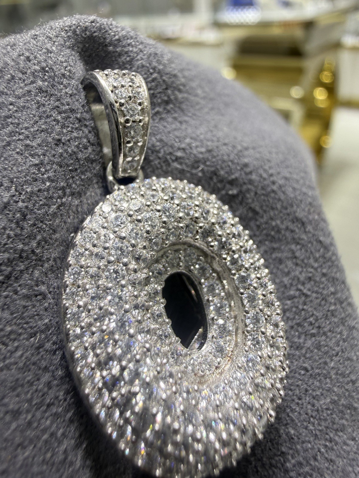 925 Silver Metal Pavé White/Colorless Round Circle Pendant Charm with Bail