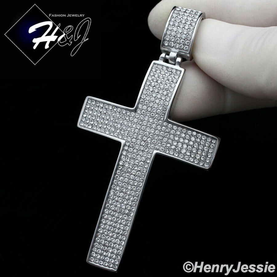 18″-40″MEN Stainless Steel 7mm Silver Miami Cuban Chain ICY CZ Cross Pendant*I21