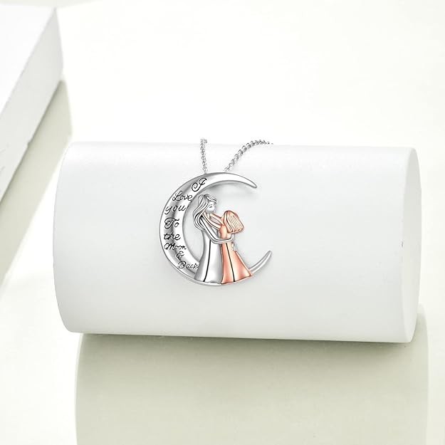 Mom Daughter Moon Necklace Pendant – I Love You to the Moon & Back Jewelry