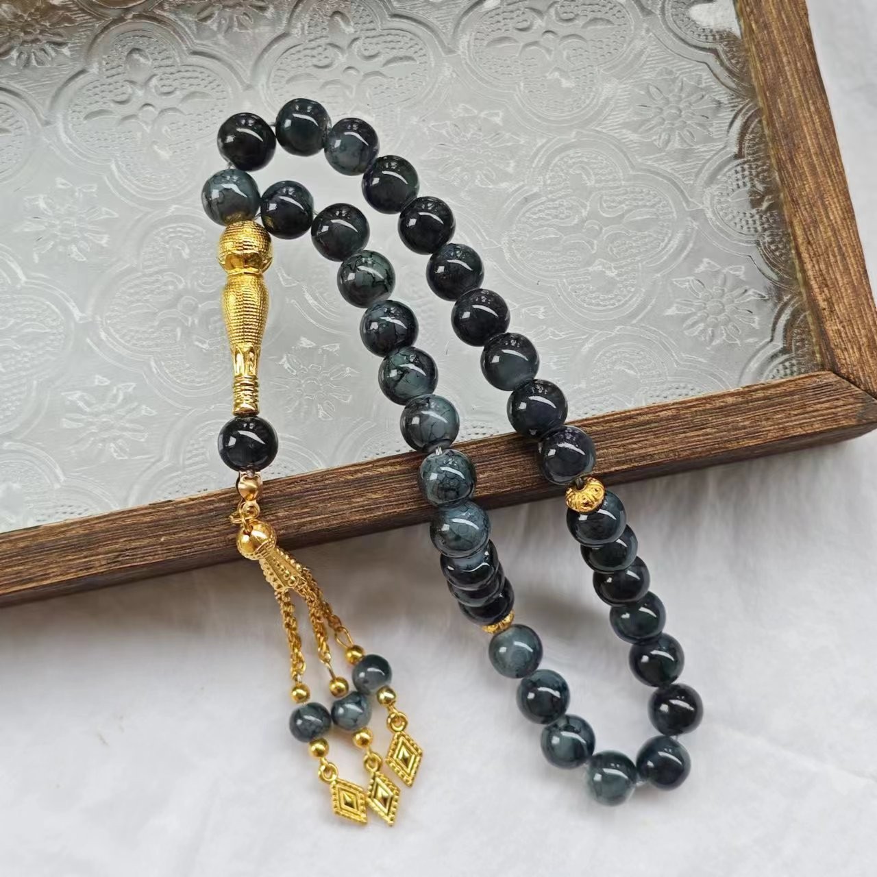 1Pc 10Mm Muslim Rosary Prayer Beads Turkish Glass Rosary Prayer Bracelet Jewelry