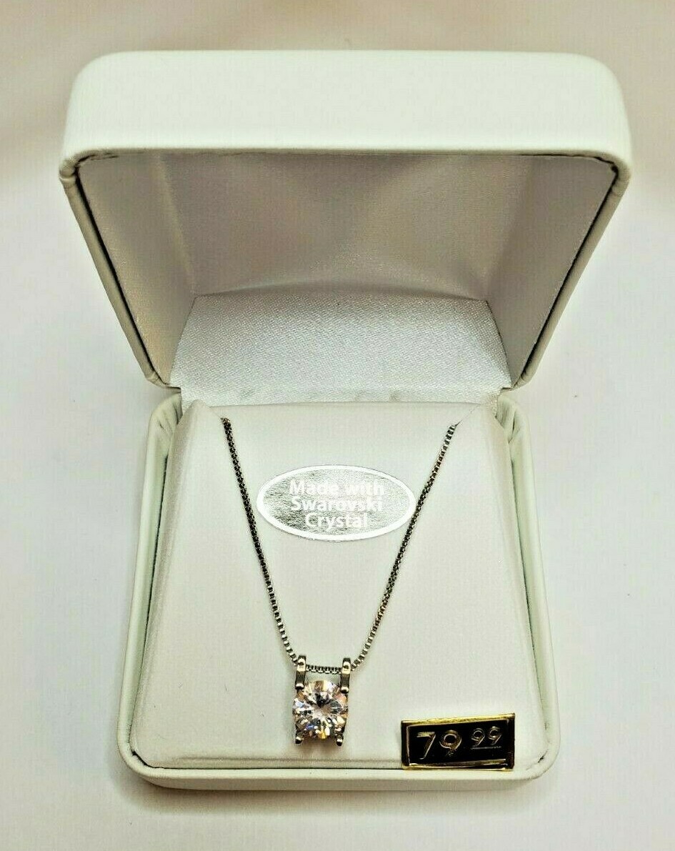 Crystals From Swarovski Enclosed Solitaire Rhodium Overlay 18 Inch Venetian