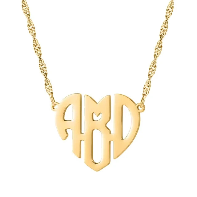 Personalized Custom Heart Monogram Necklace Name Initials Jewelry Pendant Women