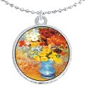 Vase of Flowers Round Pendant Necklace Beautiful Fashion Jewelry