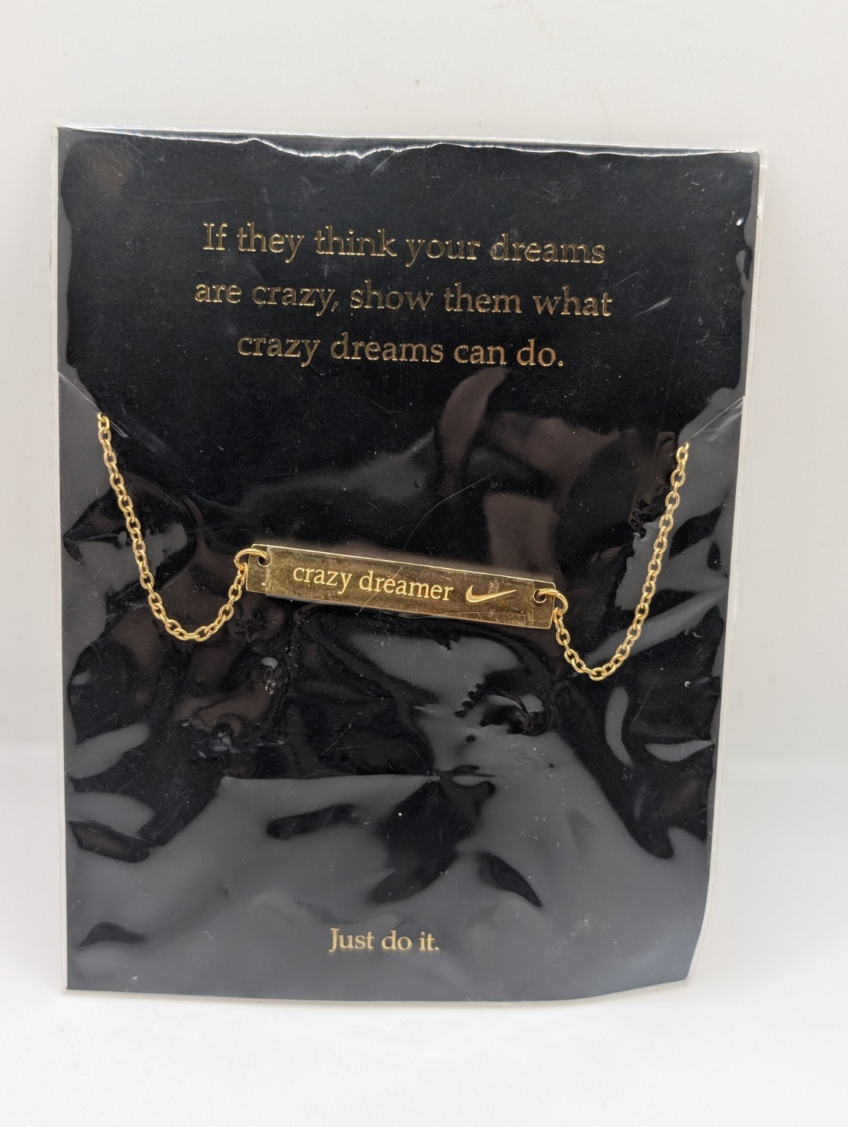 Nike Crazy Dreamer Bar Pendant Necklace Gold Tone