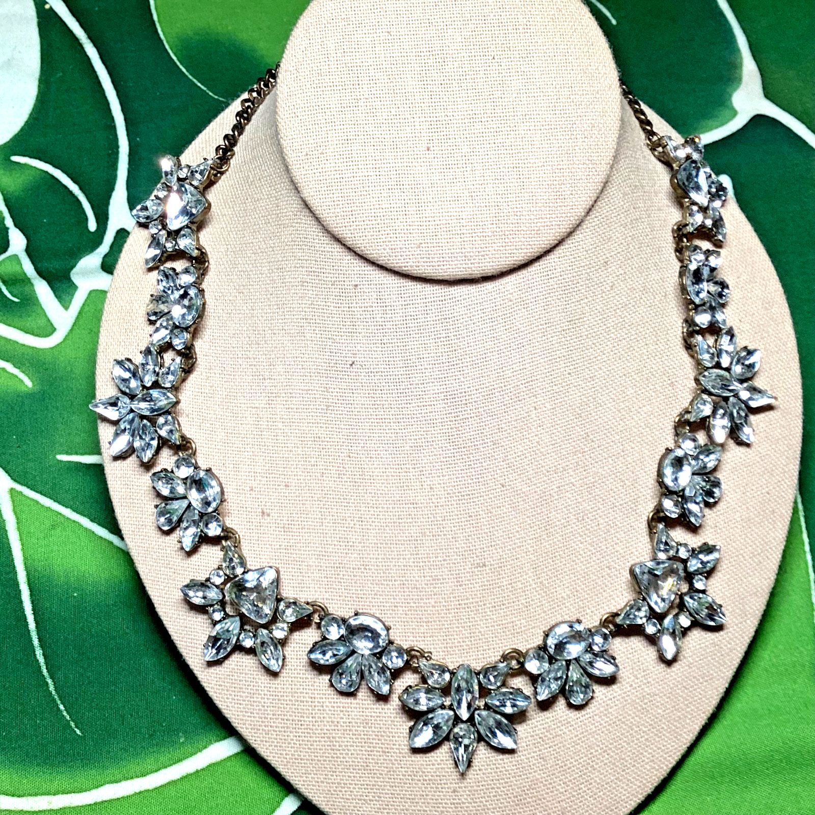 LANE BRYANT Statement Bold Clear Crystal Rhinestone ANTIQUE GOLD TONE
