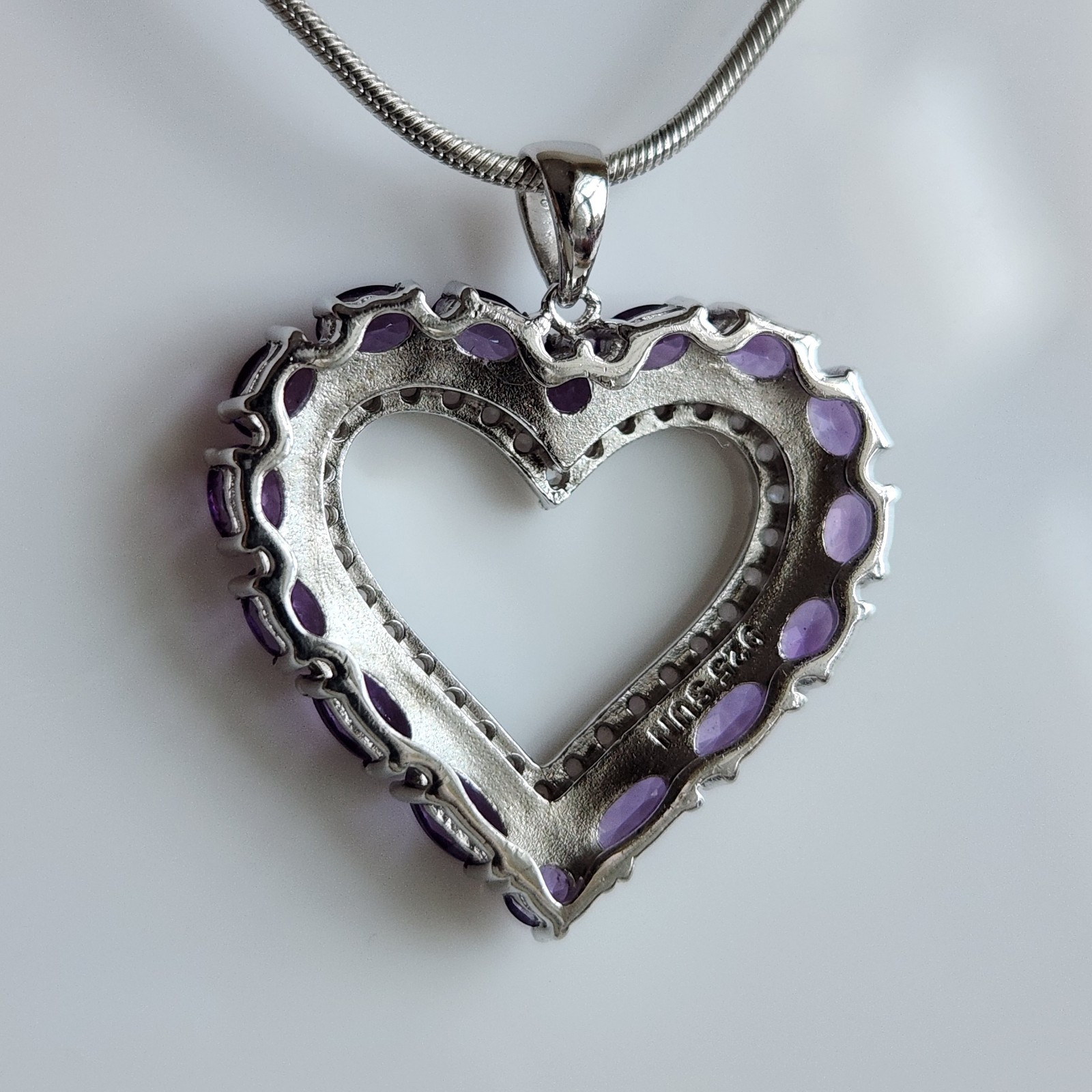 Heart Pendant 3 Ct Natural Amethyst and Mined Diamonds 925 Sterling Silver