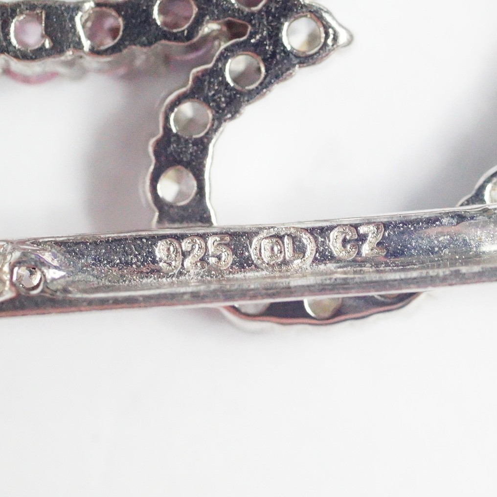 Sterling Silver Pink Ice And Clear Colorless CZ Hearts In Rectangle Pendant