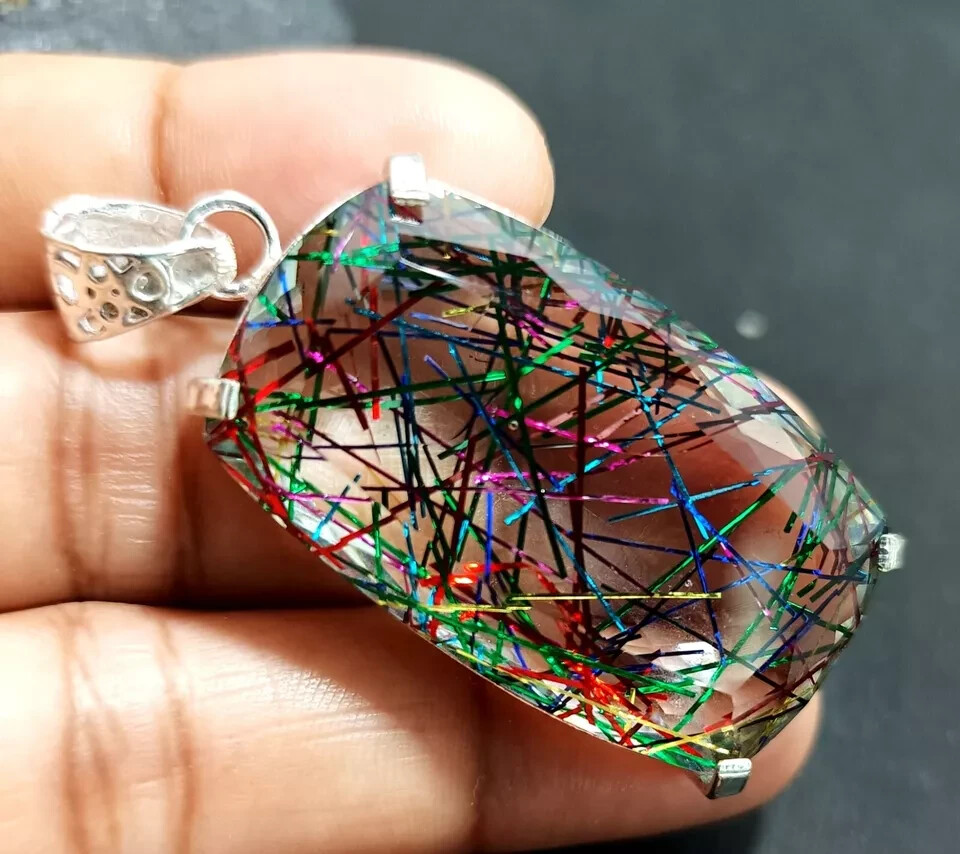Multi-Color Natural 99.15 Ct Brazilian Rutilated Quartz Pendant Loose Gemstone