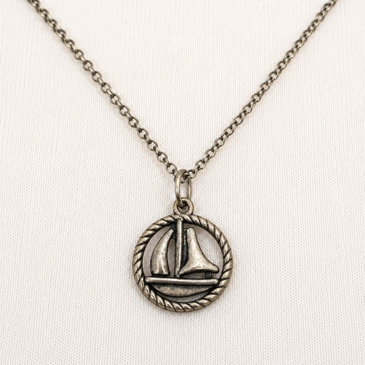 Silver Tone Sailboat Pendant Necklace Nautical Coastal Minimalist Jewelry