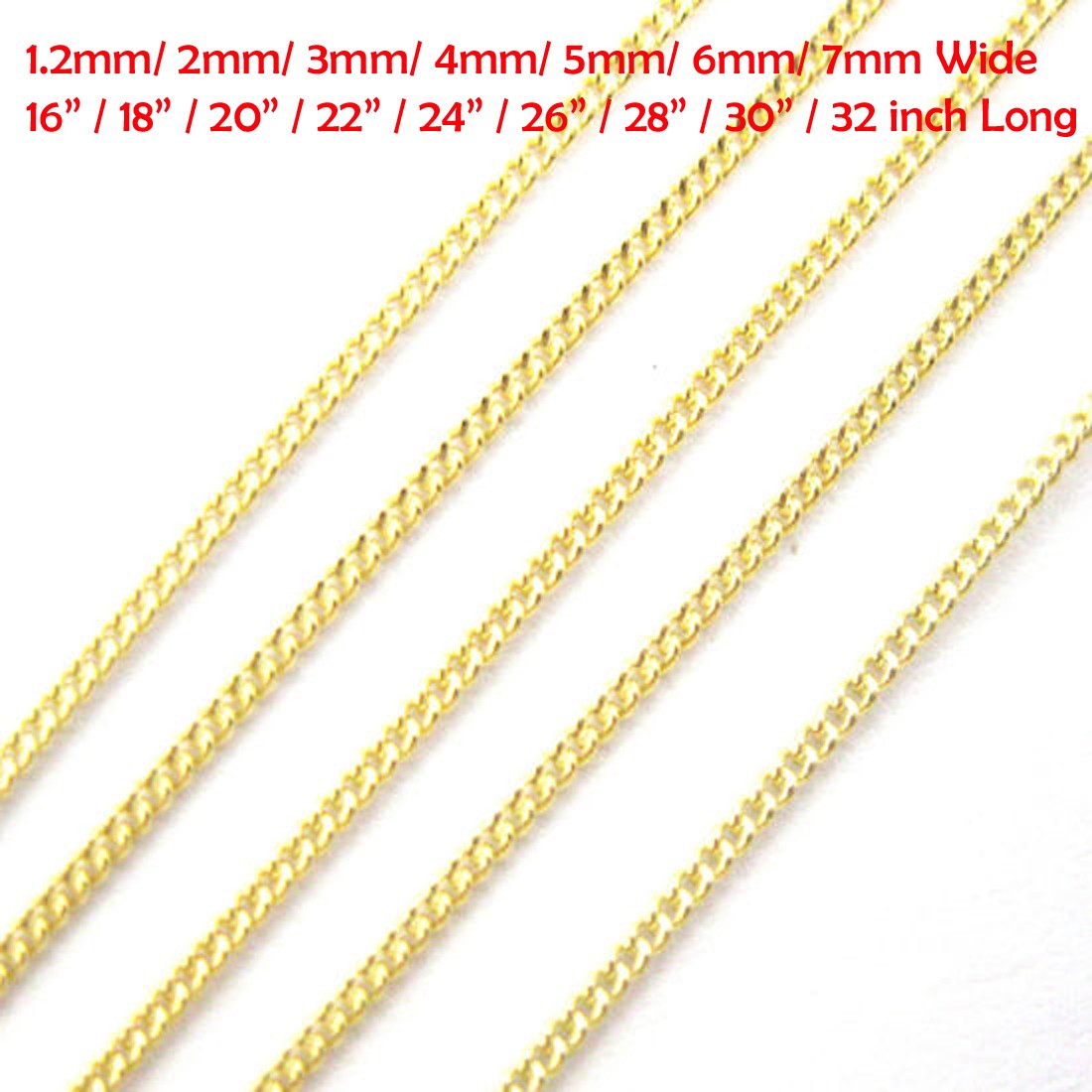 Solid 18K Gold Filled 4 mm Wide Flat Curb Link Chain Necklace 16″ ~ 32inch P819G