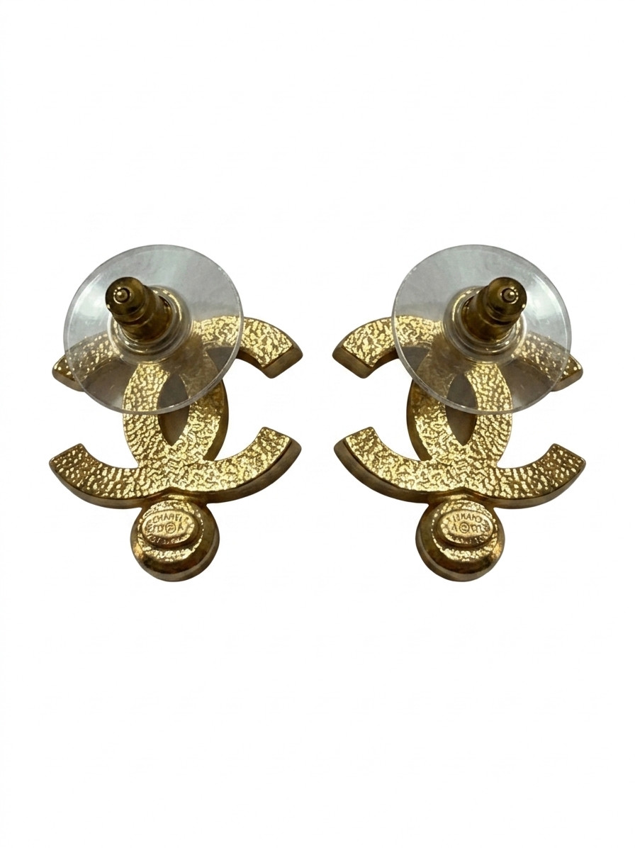 CHANEL Gold Crystal CC Earrings PREOWNED