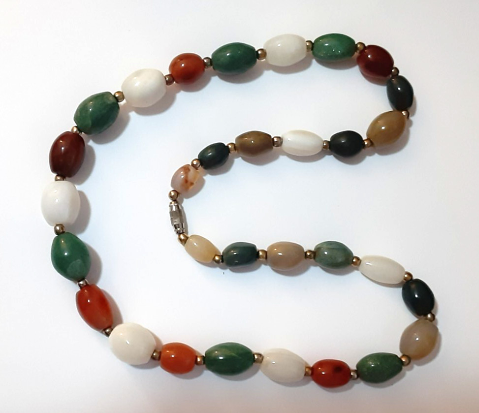 Vintage Carnelian Jade Agate Bead Necklace 10 to 16mm 25 inch