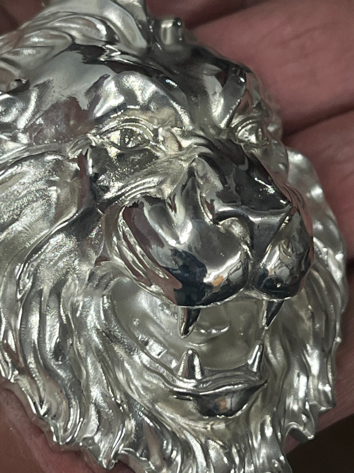 136 grams Lion head King Pendant Charm Sterling Silver .925 heavy 3.75″ Large