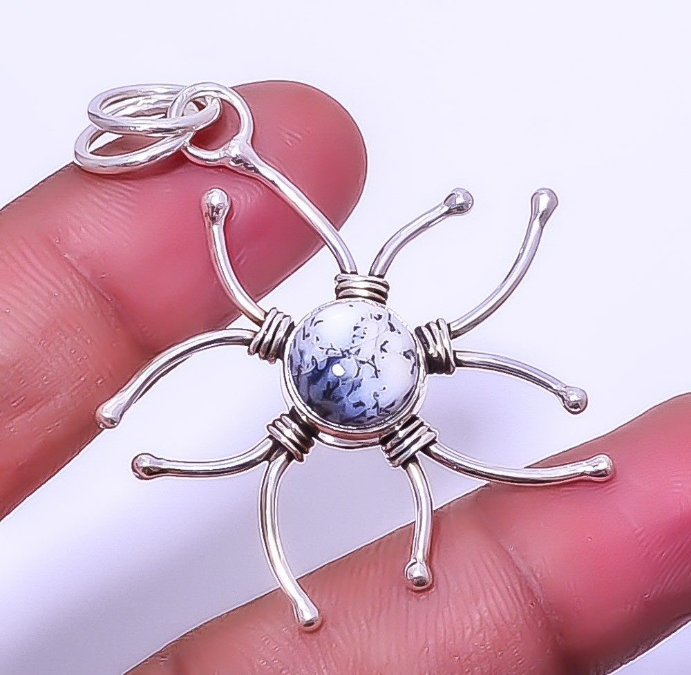 Dendritic Opal – Brazil Gemstone 925 Sterling Silver Jewelry Pendant 1.95″ A343