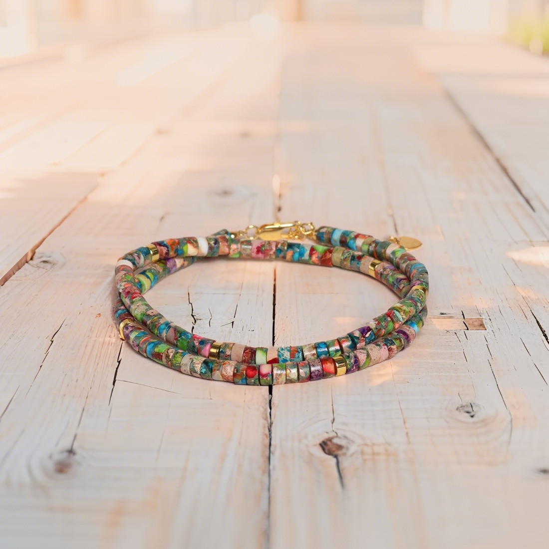 Colorful Sea Sediment Jasper Necklace Beaded Choker Healing Dainty Women Gifts