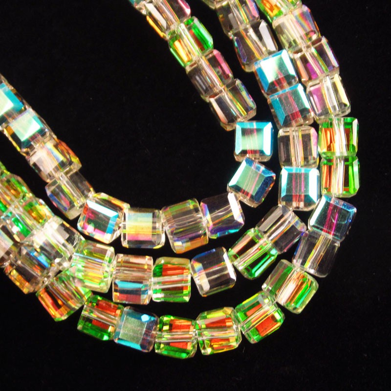 1Strand 6mm Faceted Cyan Rainbow Crystal Cube Loose Bead 18inch SJTZ43