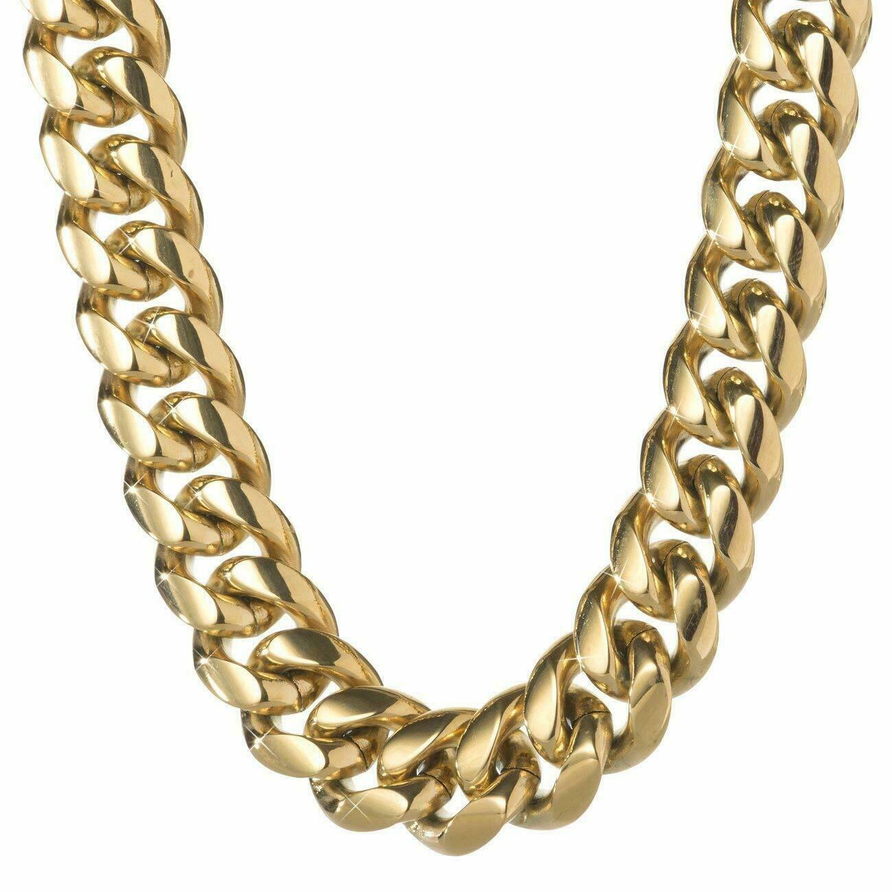 24inch Heavy Miami Cuban Link Chain Solid 14K Gold Plated Hip Hop Men’s Bracelet