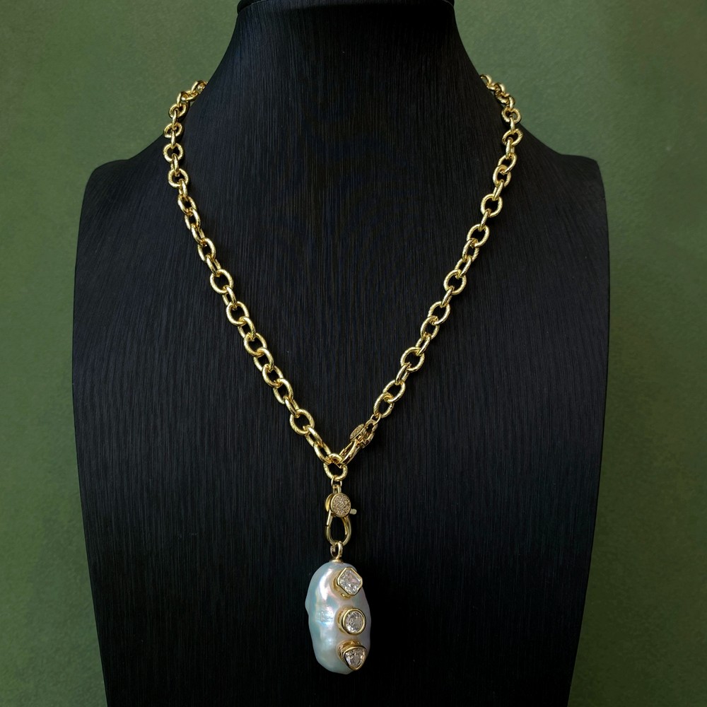 18x32mm natural white reborn keshi pearl pendant gold plated chain necklace