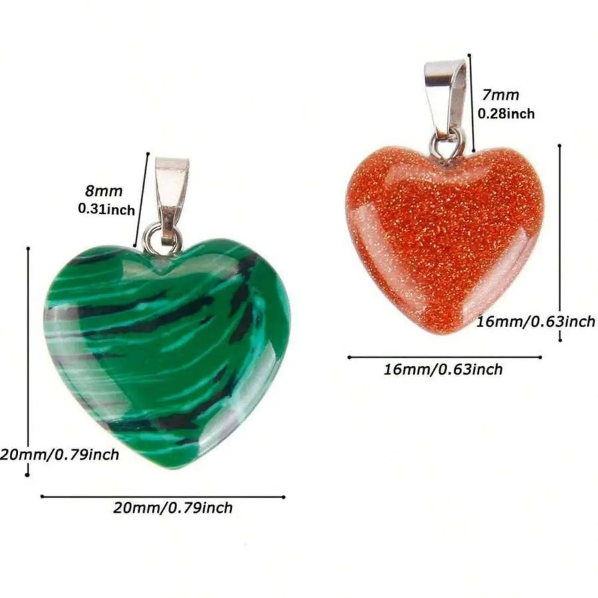10 pcs Random Heart Shaped Stone Pendant Charms Crystal Chakra Beads For DIY NEW