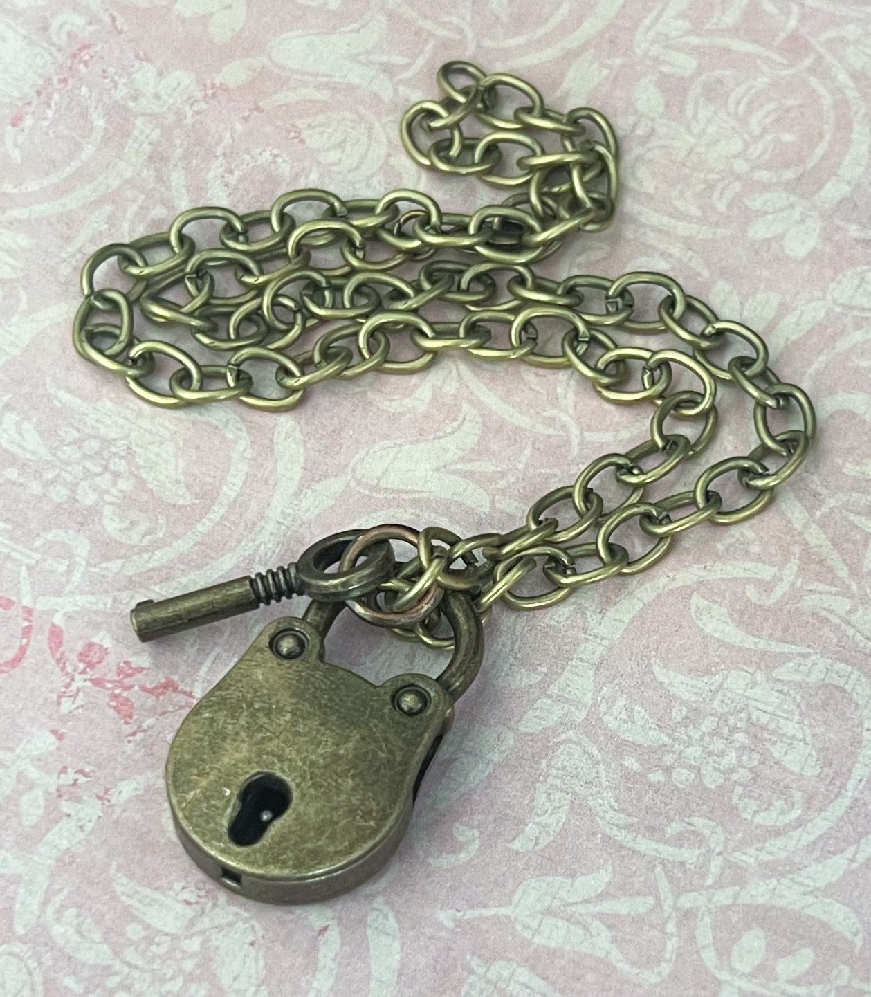 Lock n Key Necklace Large Working Brass Antique – Victorian Style Pendant