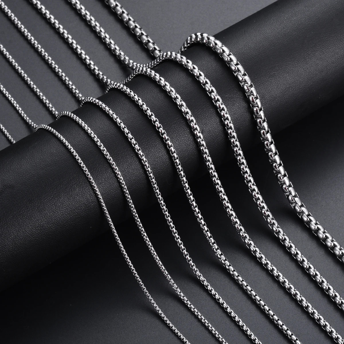 Mens Stainless Steel Square Rolo Chain Necklace Round Box Link 2mm-5mm Women