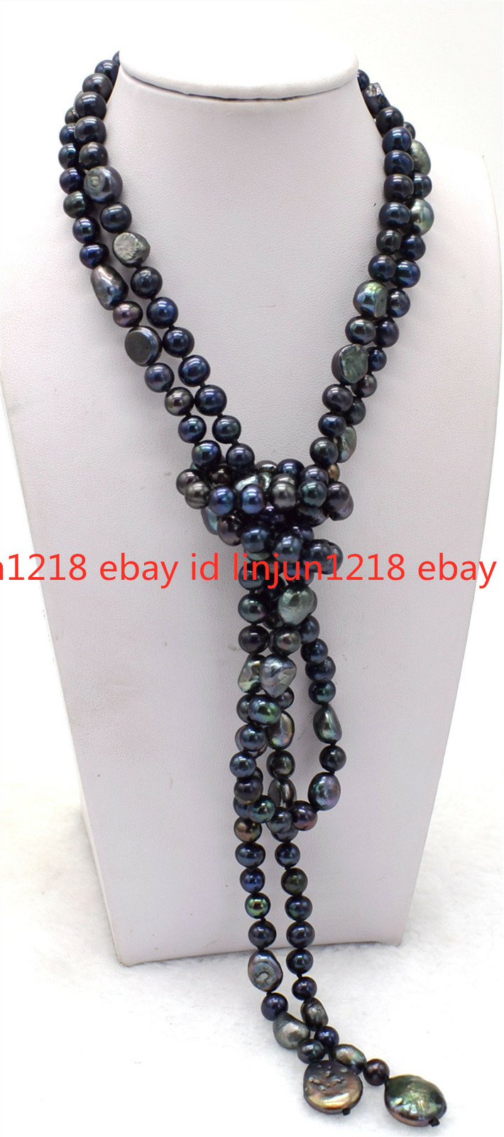 Long 50″ 7-8mm Freshwater Black Baroque 12-13mm Black Coin Pearl Necklace