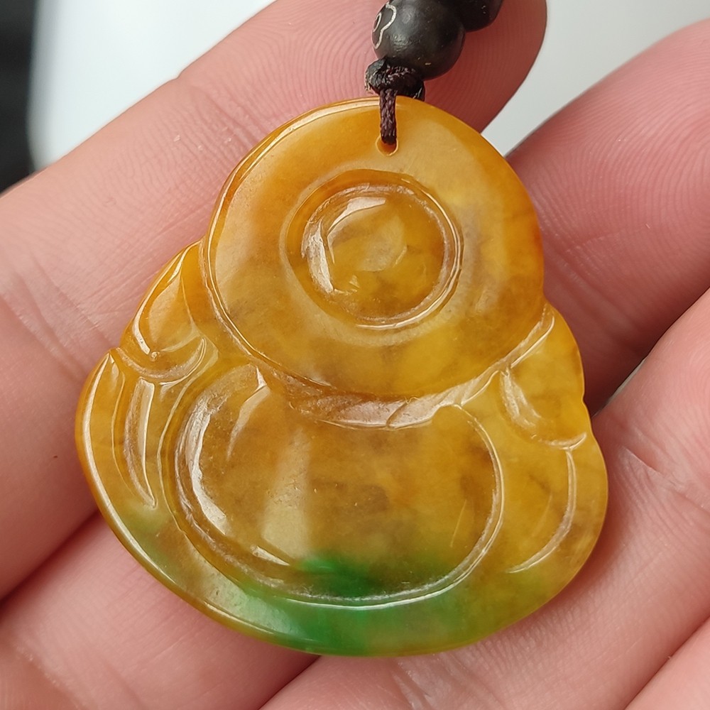 Certified Grade A Red Yellow Green Natural Burma Jade jadeite Buddha Pendant 250