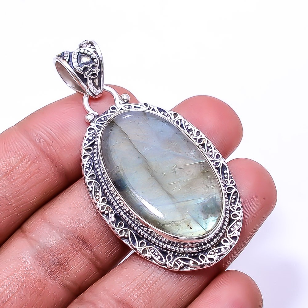 Natural Labradorite Fine Art 925 Sterling Silver Pendant 2.15″ P7 Christmas Gift