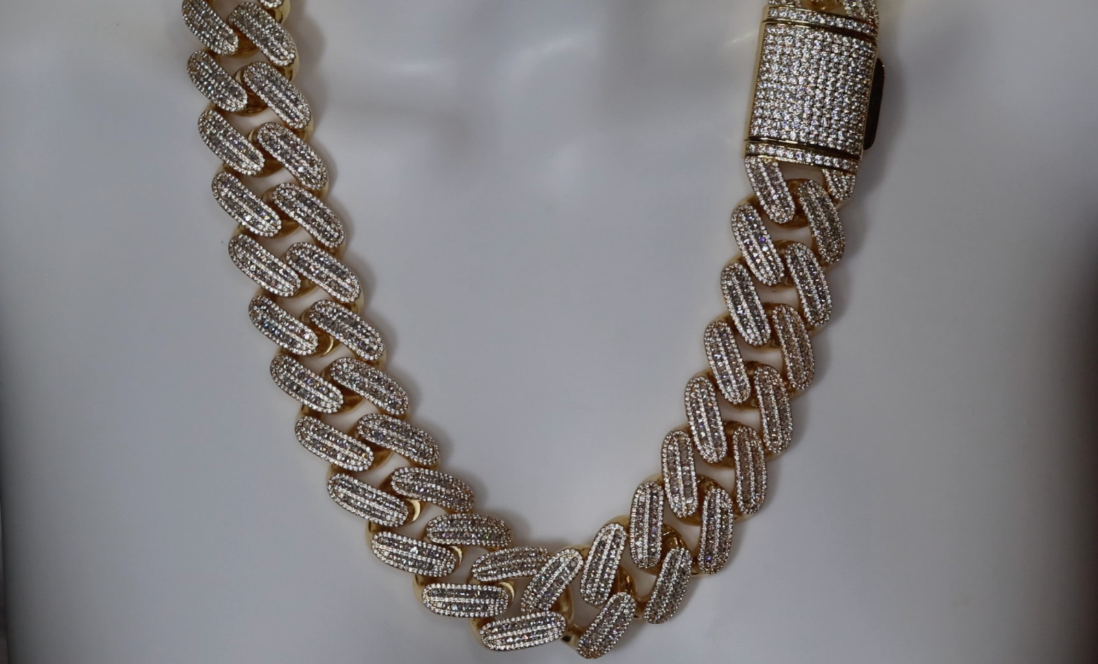 Gold Iced Chain, Gold Cuban Link Chain, Hip Hop Chain, Simulated Diamond Chain