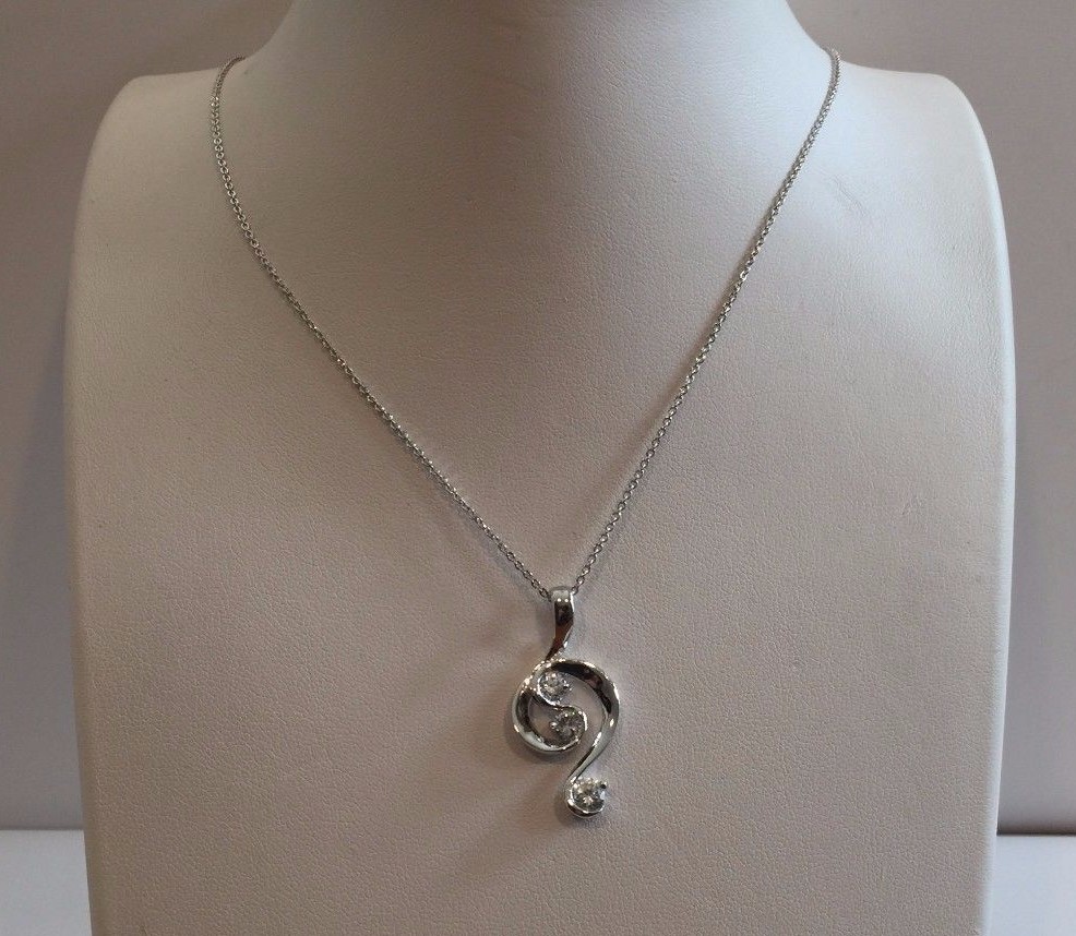 925 STERLING SILVER WAVE SHAPE 3 STONE PENDANT NECKLACE1 CT LAB CREATED DIAMOND