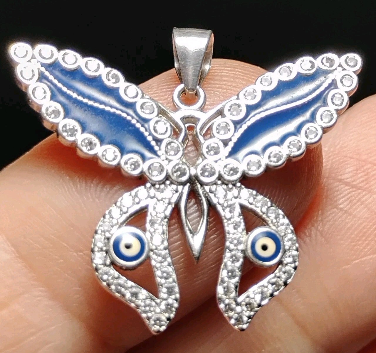 Sterling Silver 925 Butterfly CZ Rhodium Plated Pendant