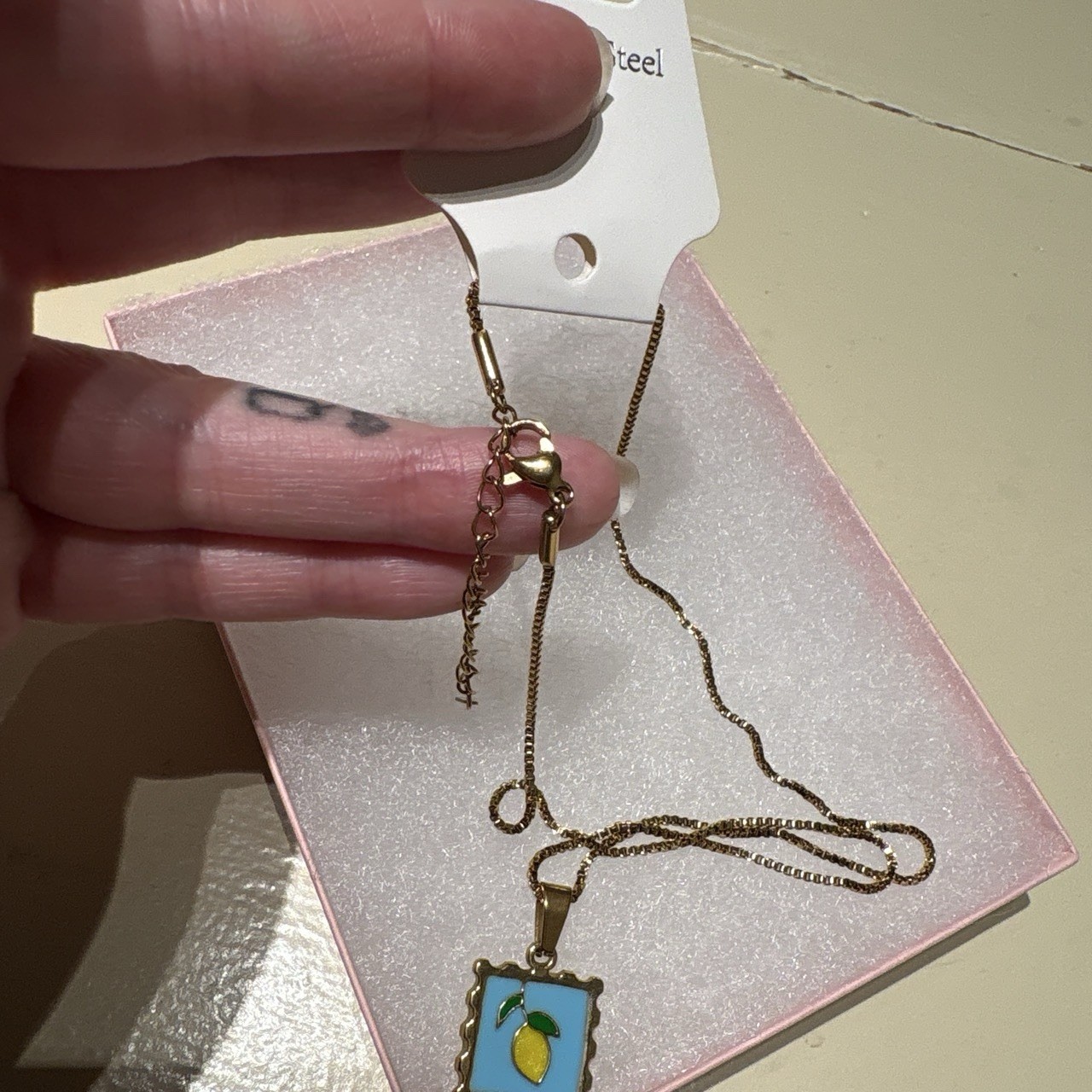 Stainless Steel Gold Lemon Stamp Necklace For Women