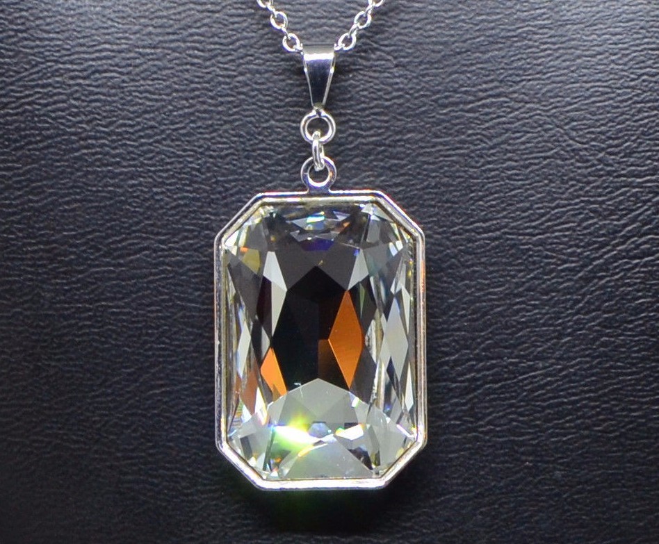 Emerald-Cut Rectangle Crystal Pendant made with Swarovski Clear & Silver Plated