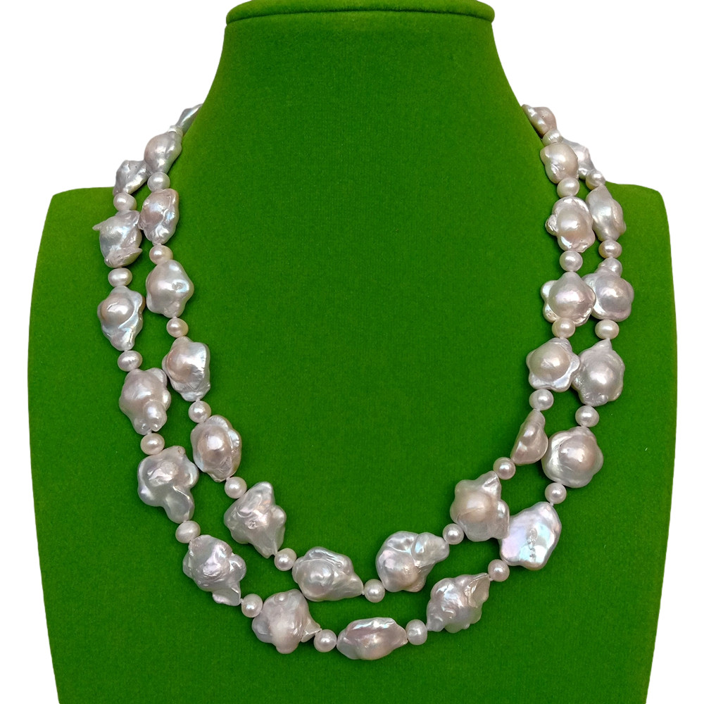 2 Strands Cultured Pearl Necklace Flower Shape Keshi Pearl Necklaces For Women