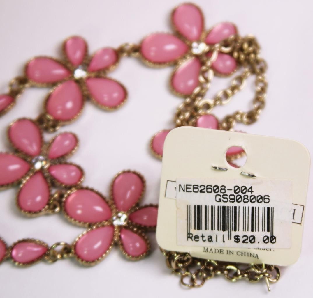Pink Floral Rhinestone Necklace & Earring Set Fashion Costume Jewelry jx94 New