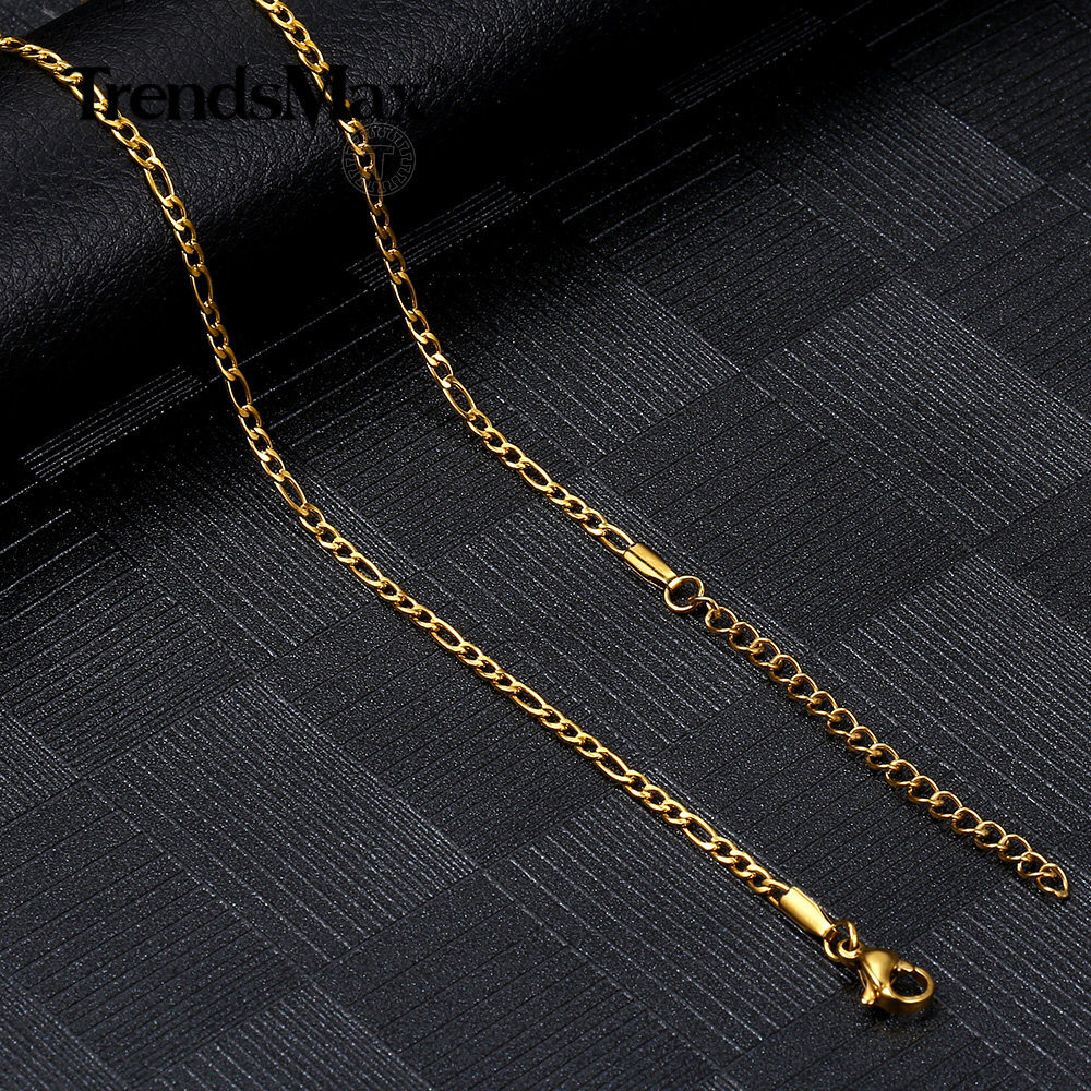 18″ Gold Plated Initial Letter Pendant Necklace Stainless Steel Figaro Chain Hot